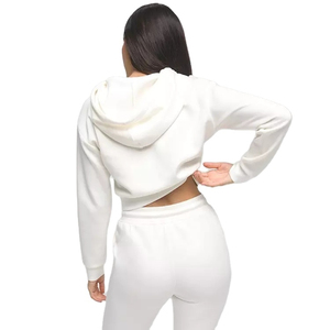 Haut court à manches longues en coton éponge personnalisé de haute qualité avec logo, sweat à capuche streetwear d'hiver pour femme avec motif imprimé sur le devant, décontracté - Product Image 3
