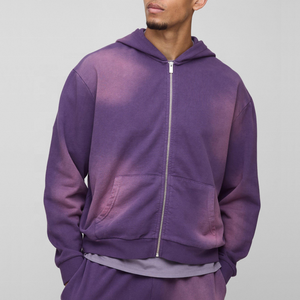 Ensemble de survêtement pour homme Sun Fade, sweat à capuche zippé court et pantalon de jogging, vêtements de sport décontractés, prix de gros - Product Image 3