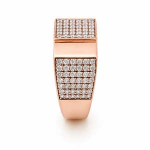 <b>Mens</b> 18KT Rose Gold Micro Pave Cubic Zirconia Square Signet <b>Ring</b> Open Adjustable Band Geometric Statement Wedding Party Gift - Product Image 3