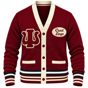 Cardigan personnalisé pour sororité/fraternité KAP, couleur bordeaux, pour hommes et femmes, col en V, en acrylique tricoté, avec logo brodé Psi Greek, pour l'hiver - Product Image 1