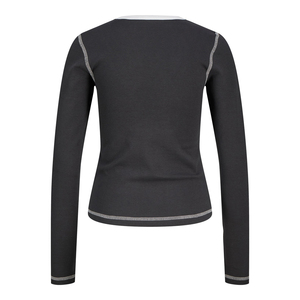 Camiseta de Punto de Manga Larga para Mujer, Color Gris Oscuro, Cuello Redondo, Corte Regular, Transpirable, 100% Algodón, para Todas las Temporadas - Product Image 6