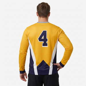 Men’s Gold & Navy Long <b>Sleeve</b> Basketball <b>Shooting</b> Shirt – Full Customization With Team Logo & Number Basketball Jersey - Product Image 2