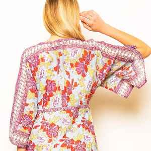 Vestido Kaftan de Algodón con Estampado a Mano, Talla Única, Estilo Boho Chic, Ropa de Resort India - Product Image 6