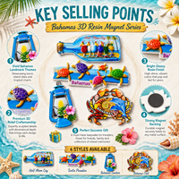 Fournisseur direct du fabricant, aimants de réfrigérateur en résine 3D personnalisés des Bahamas avec accents décoratifs, cadeaux souvenirs en gros