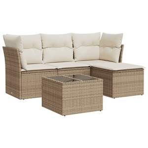 Conjunto de Sofás Modulares de Jardín de 5 Piezas en Ratán Sintético PE Beige, Muebles Modulares para Exteriores Cómodos y Elegantes - Product Image 2