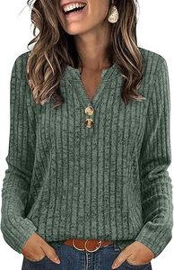 Pulls légers pour femmes, chemises à manches longues, hauts à col en V avec boutons, tenues d'automne 2026 - Product Image 5