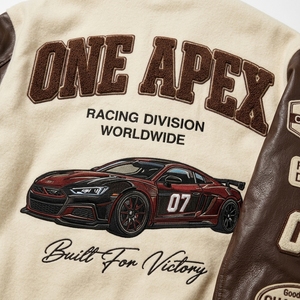Premium <b>Cream</b> Brown <b>Jacket</b> Custom Letterman <b>Jacket</b> Wool Leather Sleeve Racing Streetwear Bomber - Product Image 6