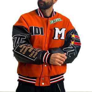 Mediqual Men's Orange Varsity <b>Jacket</b> With Embroidered Letter M And Patch Designs Regular Fit Casual Autumn Wear - Product Image 2