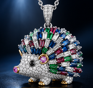 Colorful Zircon Hedgehog Jewelry Set Necklace Earrings Ring Bracelet Vintage Banquet Wedding Gift - Product Image 1
