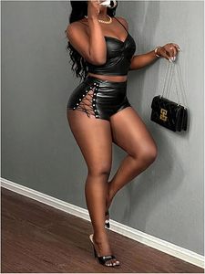 Wholesale Custom Women's Faux Leather <b>Shorts</b> Soft PU Leather High Waist Fashion Hot Pants OEM ODM Service - Product Image 4
