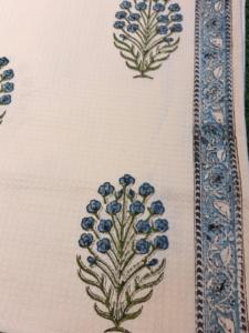 100% Cotton Hand Block Print Waffle <b>Towel</b> Blue Aster Burst Floral Scroll Vine Leaf Border Jaipur <b>Bath</b> Hand <b>Towel</b> <b>Set</b> Bulk Export - Product Image 3