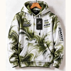 Sudadera con Capucha Deportiva Estilo Fractal Abstracto 3D Teñida a Mano en Blanco y Marrón, Personalizada por Ziakot Industry, Venta al Por Mayor Directa - Product Image 2