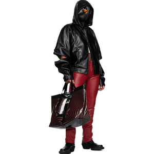 Veste à capuche unisexe en PU à manches longues imperméable toutes saisons, pantalon rouge, bottes noires avec sac fourre-tout - Product Image 2