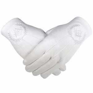 Gants en coton blancs à emblème maçonnique, imprimés par transfert thermique, style uni, longueur poignet, pour usage professionnel quatre saisons - Product Image 1