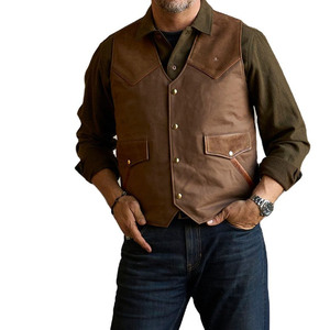 Men's <b>Leather</b> Biker Vest Wholesale Adults OEM ODM Custom Motorcycle <b>Jacket</b> <b>Sleeveless</b> Vintage Casual Outerwear 2026 - Product Image 1
