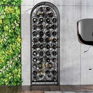 Portabottiglie Moderno in Ferro Battuto per 45 Bottiglie, con Serratura, in Legno Massello, Acciaio Inossidabile e Acrilico, Espositore con Pannello Solido in Legno e Ferro Battuto Nero - Product Image 2