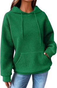 Sudadera con Capucha de Punto Waffle, Color Sólido, Diseño Holgado con Bolsillos, Ropa Casual de Otoño, Unisex, 2026 - Product Image 6