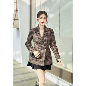 Blazer bordeaux pour femme, coupe classique, simple boutonnage, en laine peignée, anti-plis, coupe ajustée, élégant, pour le bureau, automne - Product Image 6