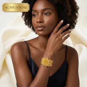 ALANKEET CREATIONS LLP, Brazalete de Diseño con Forma de Flor de Latón, Chapado en Oro Clásico, Estilo Nigeriano, para Novias - Product Image 4