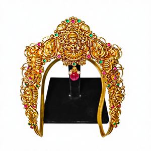 Collar de Oro Amarillo Sólido de 22K, Collar Tradicional de la India del Sur con Diseño de Templo Lakshmi para Novias - Product Image 1