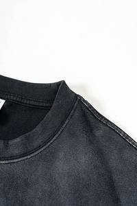 T-shirt Boxy Noir Délavé à l'Acide avec Logo Personnalisé Streetwear 100% Coton Uni Coupe Oversize T-shirt Graphique Vierge Homme Vente en Gros Séchage Rapide - Product Image 4