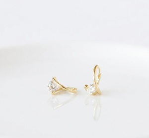 Solid 14K Gold Lab Diamond Earring V-Shape Diamond Huggie Earrings Minimalist Dainty Hoop Solitaire Lever-<b>back</b> Jewelry for Women - Product Image 5