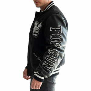 แจ็คเก็ต Letterman สำหรับผู้ชาย แบบวาร์ซิตี้ สำหรับวิทยาลัย/โรงเรียนมัธยม  คอตั้ง ปักลาย ระบายอากาศ กันลม - Product Image 1