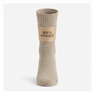 North Approach Crew Socks Solid Beige Cotton Breathable Adult Casual Autumn Season - Product Image 1