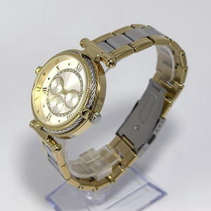 Montre à quartz pour femme de luxe multifonction, boîtier en alliage avec anneau et bracelet en fil d'acier inoxydable, pierres tchèques sur le cadran - Product Image 2