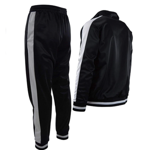 Ensemble de survêtement unisexe noir avec veste zippée longue et pantalon à poches latérales, couleur unie, style sportif, coupe classique, idéal pour l'automne - Product Image 3
