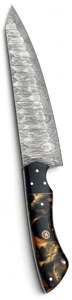Couteau de chef artisanal en acier Damas, couteau de cuisine avec manche en résine ambrée - Product Image 5