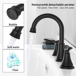 Rubinetto lavabo a 2 maniglie, 8 pollici, nero opaco, con beccuccio girevole a 360 gradi, per lavabo a 3 fori - Product Image 5