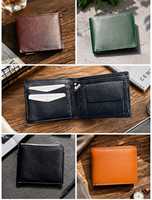 Dompet Pendek Unisex Kulit Asli dengan Penutup Gesper Pola Benang Tahan Lama Vintage untuk Bisnis & Penggunaan Sehari-hari Tempat Kartu