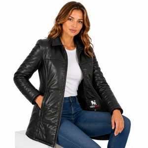 High Quality <b>Men's</b> Genuine Black <b>Leather</b> Regular Length Puffer Coat Stand Collar Lisa Longline Winter High Street <b>Jackets</b> - Product Image 6