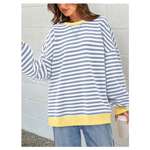 Sudadera Oversize a Rayas para Mujer, Cuello Redondo, Manga Larga, Estilo Casual Holgado, Top de Ropa Urbana Cómoda para Otoño - Product Image 6
