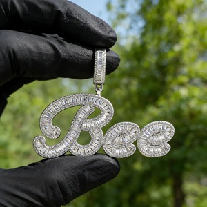 Rose Gold Plated Moissanite Letter <b>Pendant</b> Baguette Cut Channel Setting Luxury Themed Charm Everyday Wear <b>Initial</b> Letter <b>Pendant</b> - Product Image 4