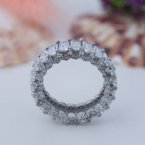 Luxury <b>Emerald</b> Cut Rainbow Multi Color S925 <b>Silver</b> Gold Plated Cubic Moissanite Tennis Design Engagement <b>Ring</b> for Women - Product Image 2