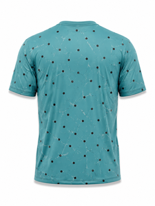 เสื้อยืดคอกว้างแขนสั้นผู้ชาย สีเขียวอมฟ้า ลายจุด พิมพ์ลายแบบซับลิเมชั่น แห้งเร็ว ทรงปกติ สวมใส่สบายๆ - Product Image 3