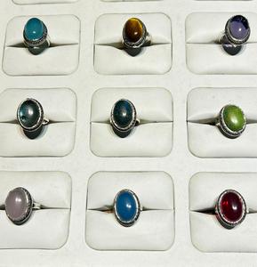 Vintage Rose <b>Quartz</b> Lapis Lazuli Tigers Eye Chalcedony Natural Gemstones 925 Silver Plated Brass Prong Set Unisex Fashion <b>Ring</b> - Product Image 1