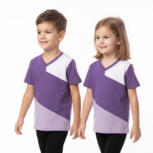 Camisetas de Ocio Personalizadas para Niños, Cuello en V, Diseño de Color en Contraste, Camisetas Unisex de Manga Corta para Niños y Niñas, Ropa Infantil al por Mayor - Product Image 4