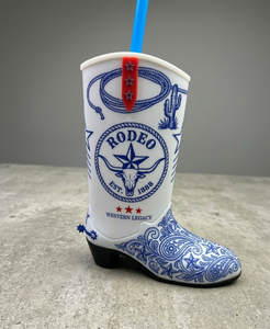 Gobelet de fête en plastique Western Boot Cup Legends avec motif bleu et paille pour les célébrations d'anniversaire - Product Image 5