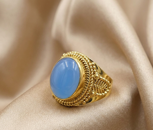 OEM 925 Sterling <b>Silver</b> Blue Chalcedony <b>Statement</b> <b>Ring</b> Handmade Artisan Oval Gemstone <b>Ring</b> Rose Gold Yellow Gold Plated - Product Image 1