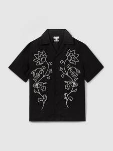 Luxury Men's Black Floral Embroidered Cotton <b>Shirt</b> <b>Half</b> Sleeve Casual Resort Wear <b>Shirt</b> for Men - Product Image 5