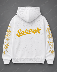 Sweat-shirt à capuche personnalisé avec strass blancs et manches graphiques, sweat-shirt streetwear surdimensionné, sweat-shirt à capuche avec logo personnalisé de qualité supérieure pour hommes - Product Image 2