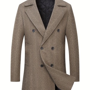 <b>Men's</b> Waterproof Woolen <b>Double</b> <b>Breasted</b> Trench Mandarin Collar Long Thick Regular Fit Woven Fabric Mink Fur Outerwear - Product Image 6