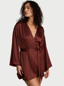 Vestido corto con cuello en V y manga larga para mujer, color burdeos, de seda, para todas las estaciones - Product Image 1