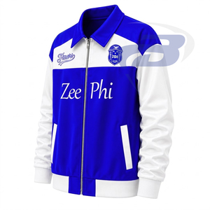 Zeta Phi Beta Sorority Zee Phi Varsity <b>Jacket</b> Blue & <b>White</b> Patch Embroidery Color Block Zipper Front Logo Women Baseball <b>Jacket</b> - Product Image 2