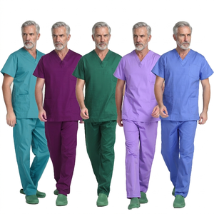 Men Medical <b>Scrub</b> <b>Sets</b> V-Neck Short Sleeve Uniforms Hospital Wear Polyester Woven Pants <b>Set</b> for Healthcare Workers - Product Image 1