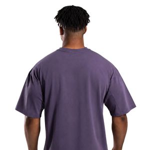 เสื้อยืดโอเวอร์ไซส์สีม่วงวินเทจสำหรับผู้ชาย ผ้าคอตตอนสโตนวอช คอกลม ทรงหลวม สไตล์ลำลอง สตรีทแวร์ แฟชั่น - Product Image 4