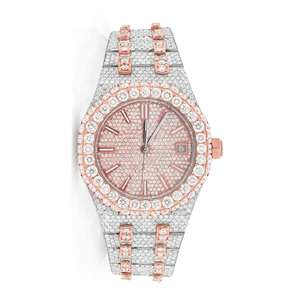 Reloj de Lujo para Hombre con Diamantes Moissanite VVS de la Mejor Calidad, Cristal de Cuarzo, Chapado en Oro Blanco y Oro Rosa, Acero Inoxidable, Estilo Romano, Hip Hop, Deportivo - Product Image 3